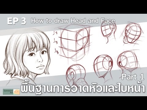 พื้นฐานวาดหัวและใบหน้า How to draw FACE and HEAD PART 1 - สอนวาดรูป EP3 drawing tutorial (ENG sub)