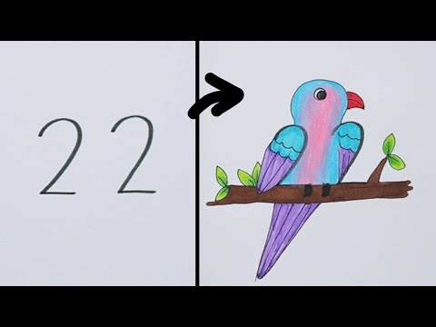 สอนวาดรูปนก จากตัวเลข 22 ง่ายๆ วาดตามได้ 🐦|| drawing / Easy bird drawing